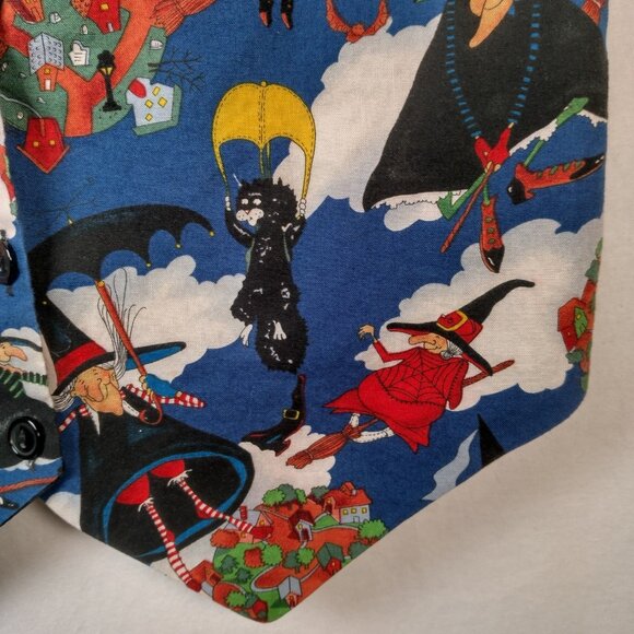 Vintage Halloween Vest Women M 111 Main Witch Witches Flying Black Cat Parachute - Picture 11 of 11